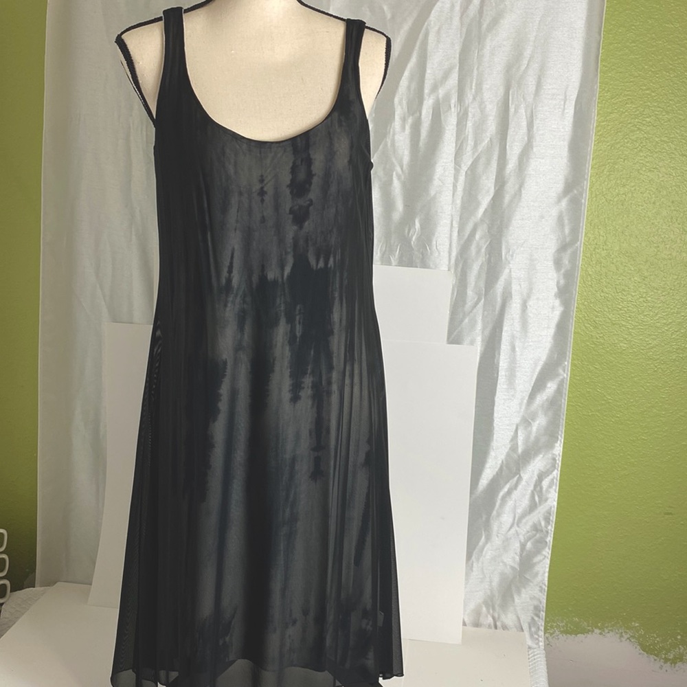 Black Chiffon MIDI with Grey/White TieDie Liner by Staples Los Angeles USA made